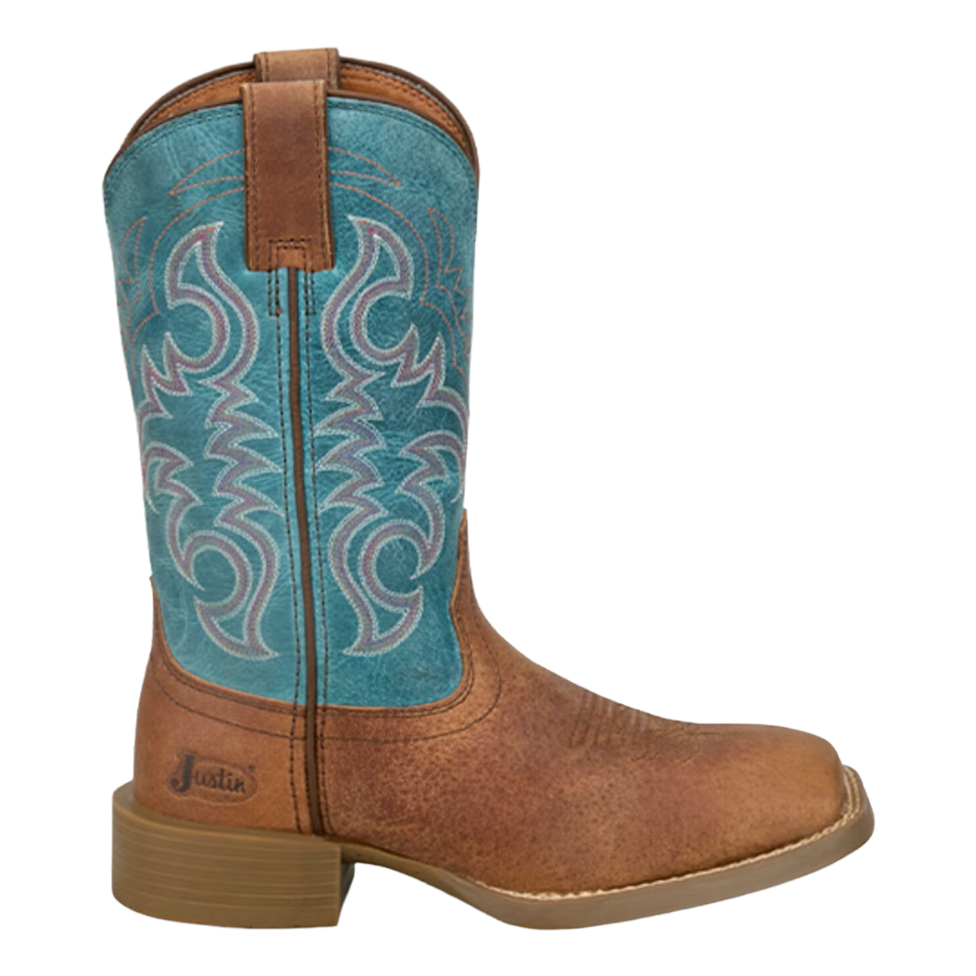 Justin Ladies Della Brown & Teal Leather Western Boot SE2813L