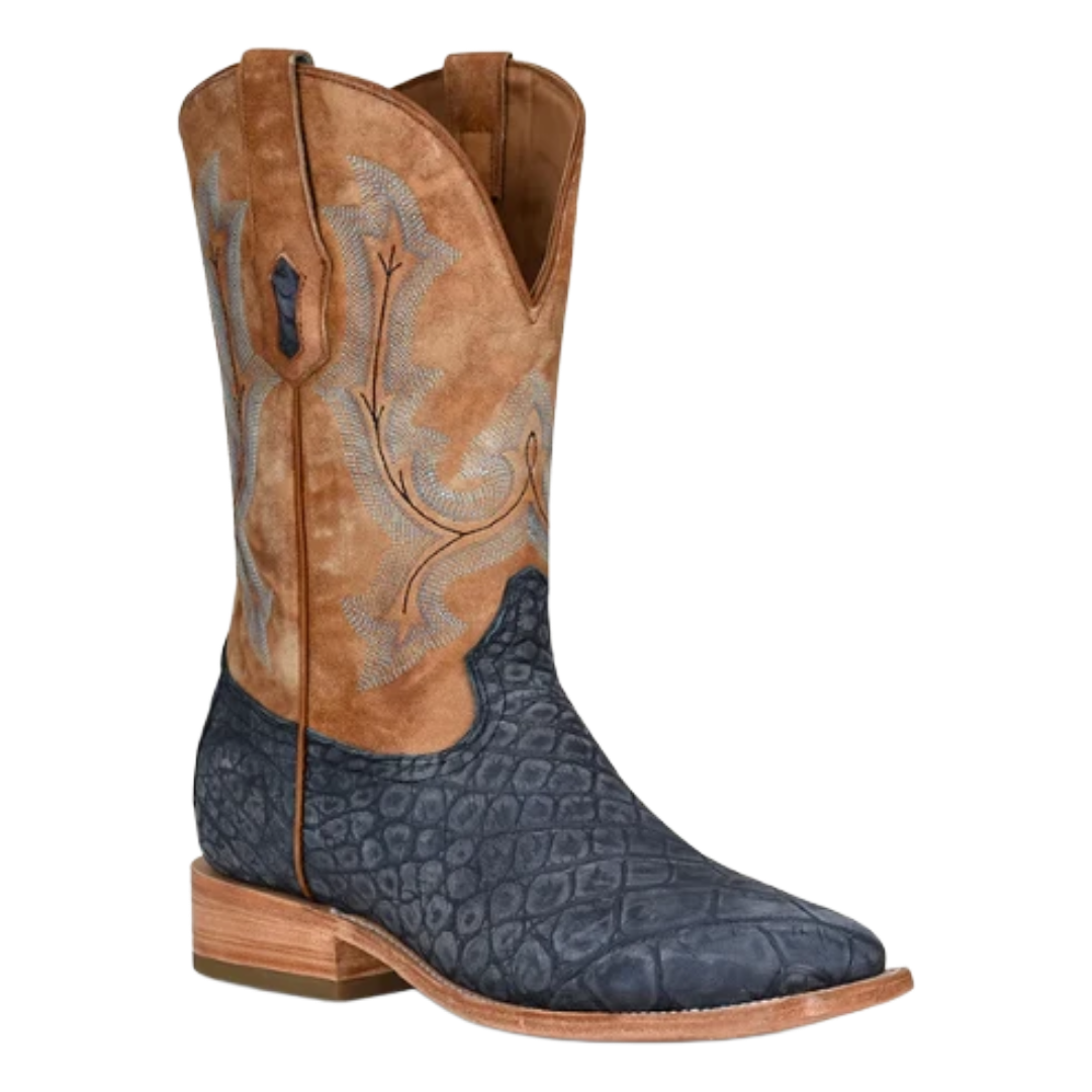 Corral Men's Blue Alligator Embossed Leather Wide Square Toe Western Boot A4220