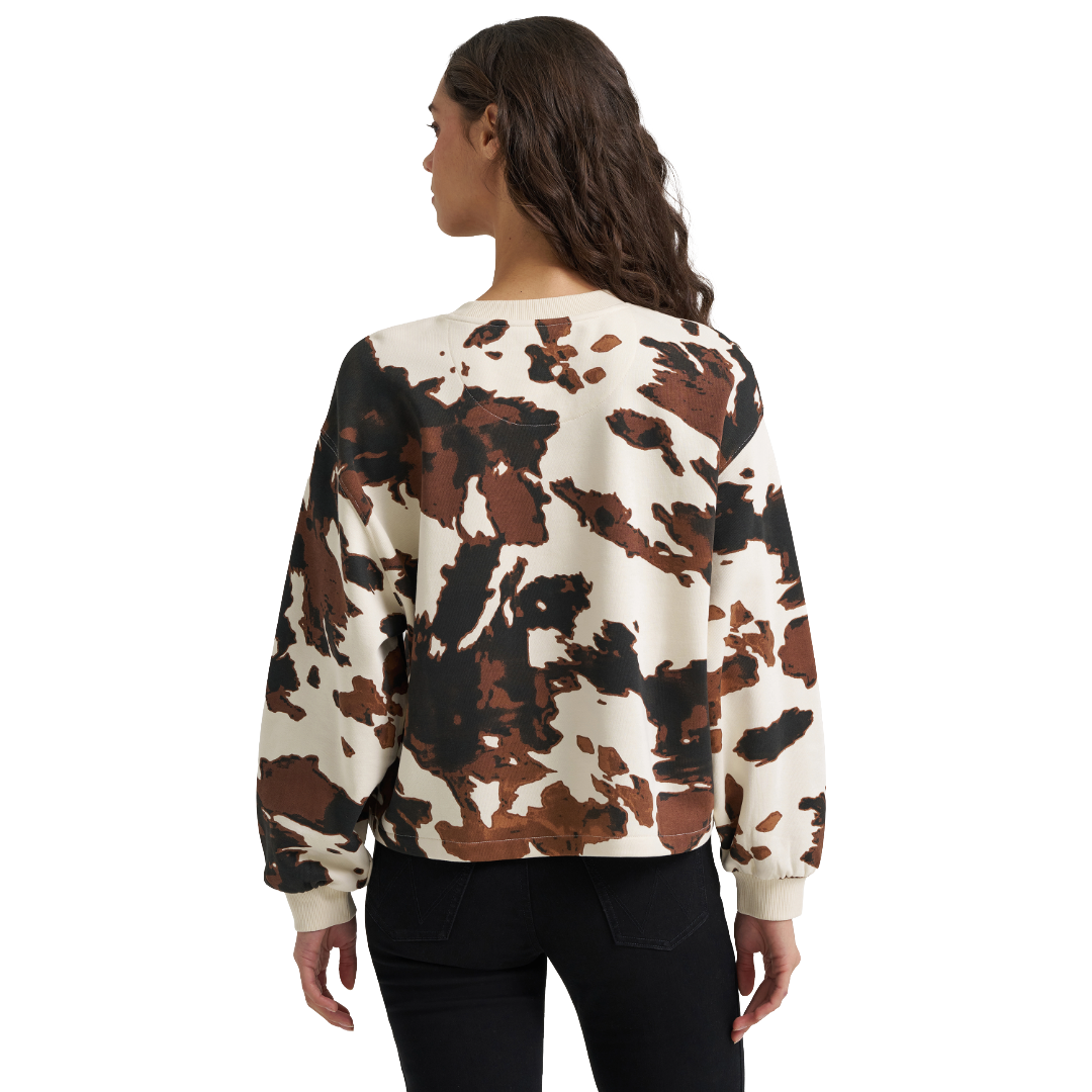 Wrangler Ladies Cow Print Oversized Crew Fleece Shirt 112384040