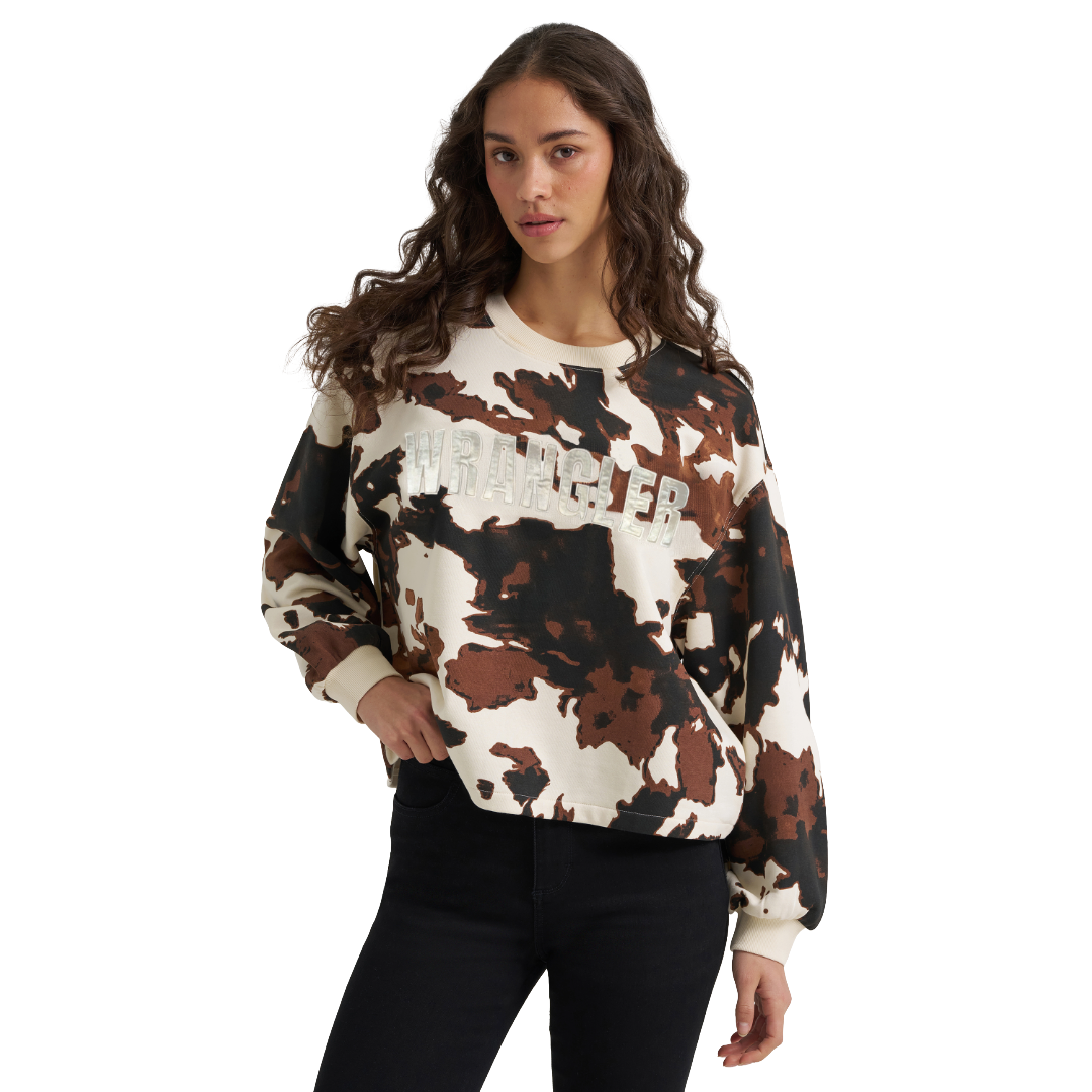 Wrangler Ladies Cow Print Oversized Crew Fleece Shirt 112384040