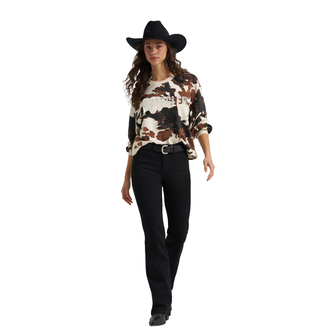 Wrangler Ladies Cow Print Oversized Crew Fleece Shirt 112384040