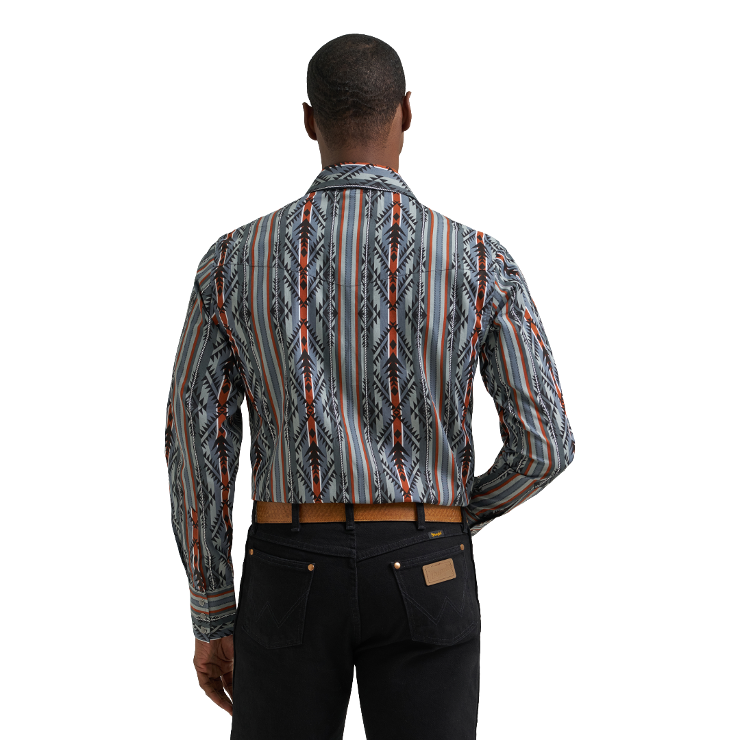 Wrangler Men's Checotah® Dress Western Grey & Orange Snap Shirt 112385915