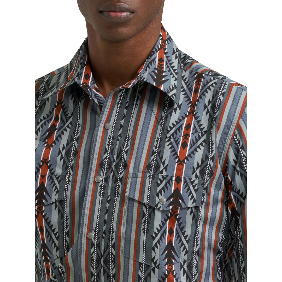 Wrangler Men's Checotah® Dress Western Grey & Orange Snap Shirt 112385915