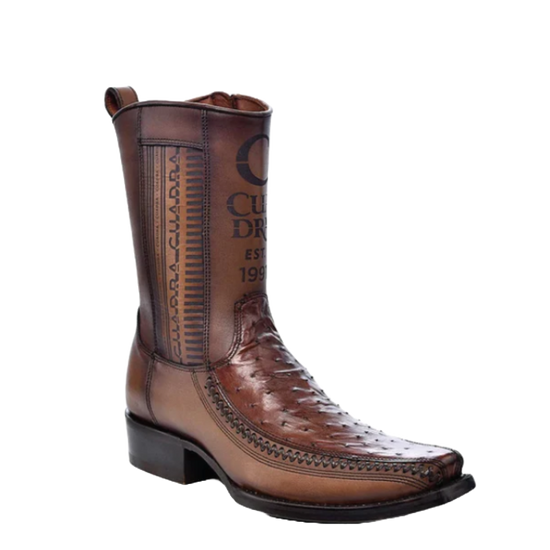 Cuadra Men's Ostrich Leather Moroni Chestnut Brown Western Boot CU804