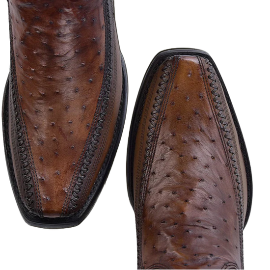 Cuadra Men's Ostrich Leather Moroni Chestnut Brown Western Boot CU804