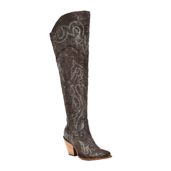 Corral Ladies Scrunchable Brown-Silver Metallized Leather Tall Boots Z5242