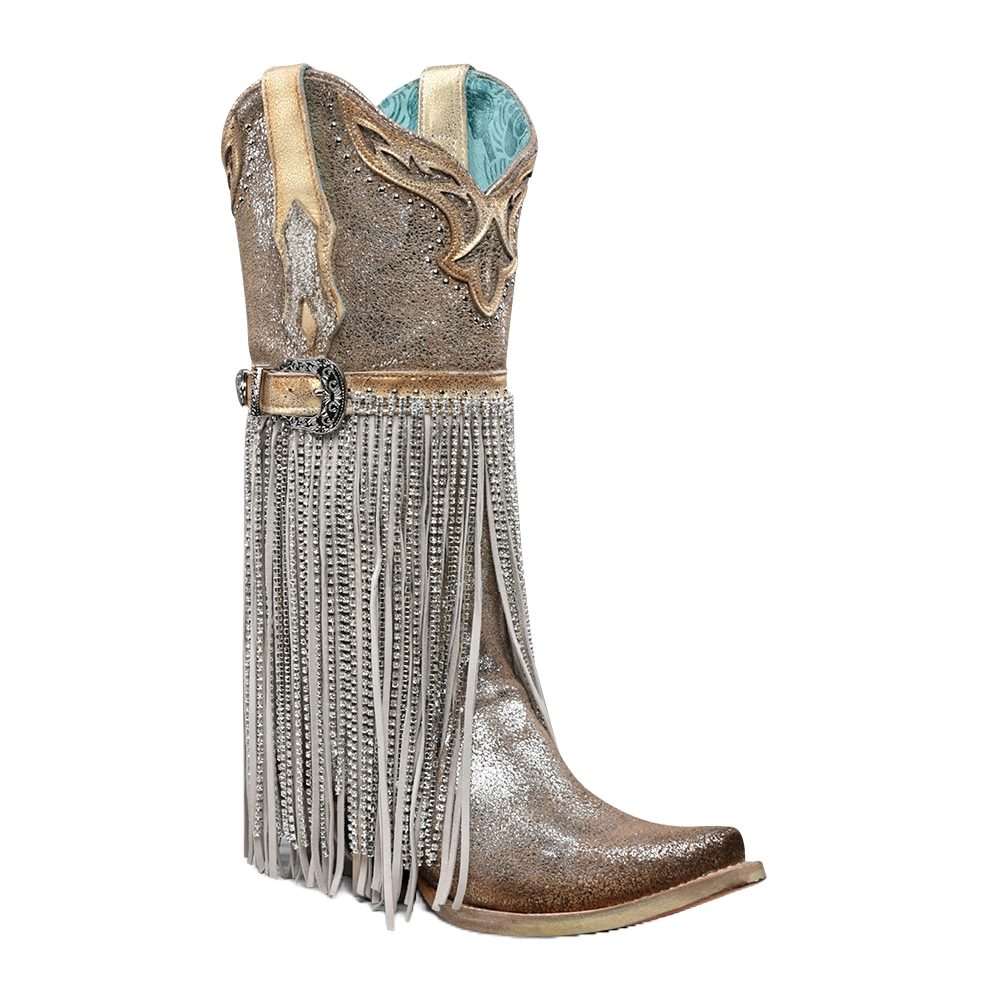 Corral Ladies Overlay & Harness Silver-Gold Metallized Leather Boots A4514