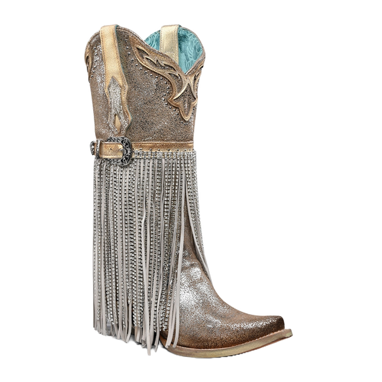 Corral Ladies Overlay & Harness Silver-Gold Metallized Leather Boots A4514