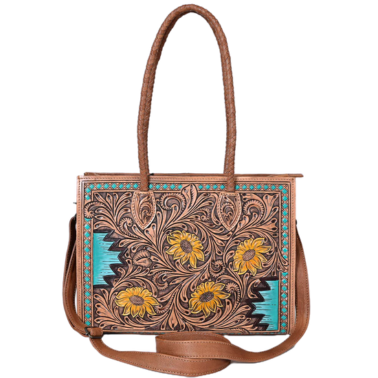 American Darling Floral Hand Tooled Brown & Turquoise Leather Bag ADBG1158