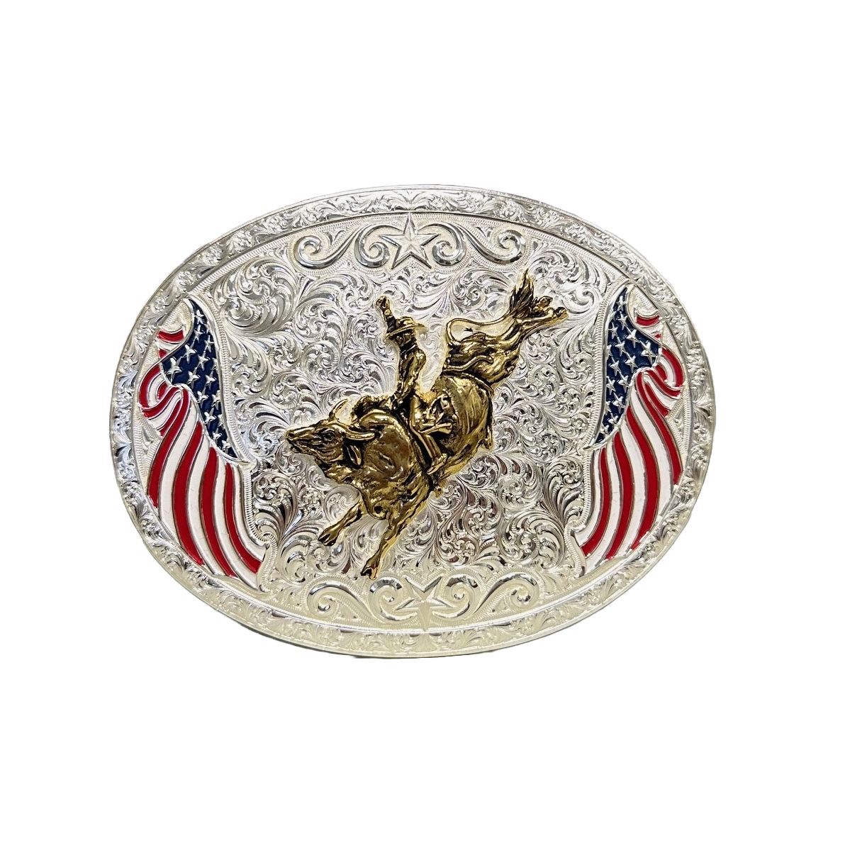 Montana Silversmith American Made Bull Rider Silver Buckle AM53100-528