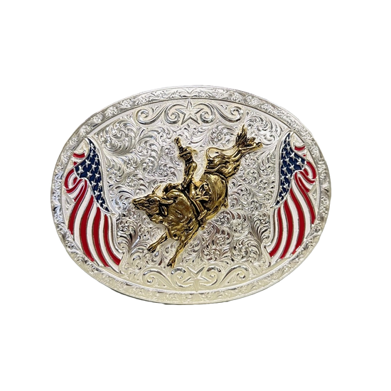 Montana Silversmith American Made Bull Rider Silver Buckle AM53100-528