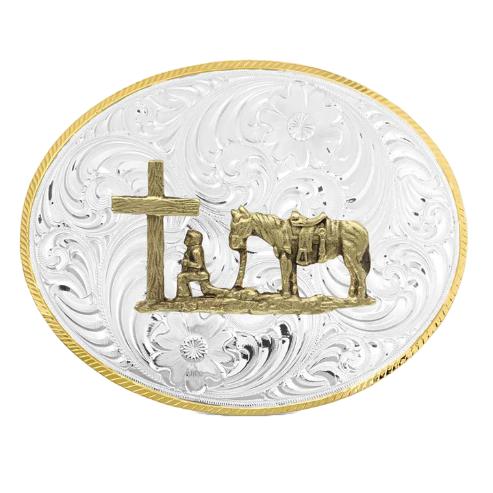 Montana Silversmiths Petite Christian Cowboy Silver & Gold Buckle 5007