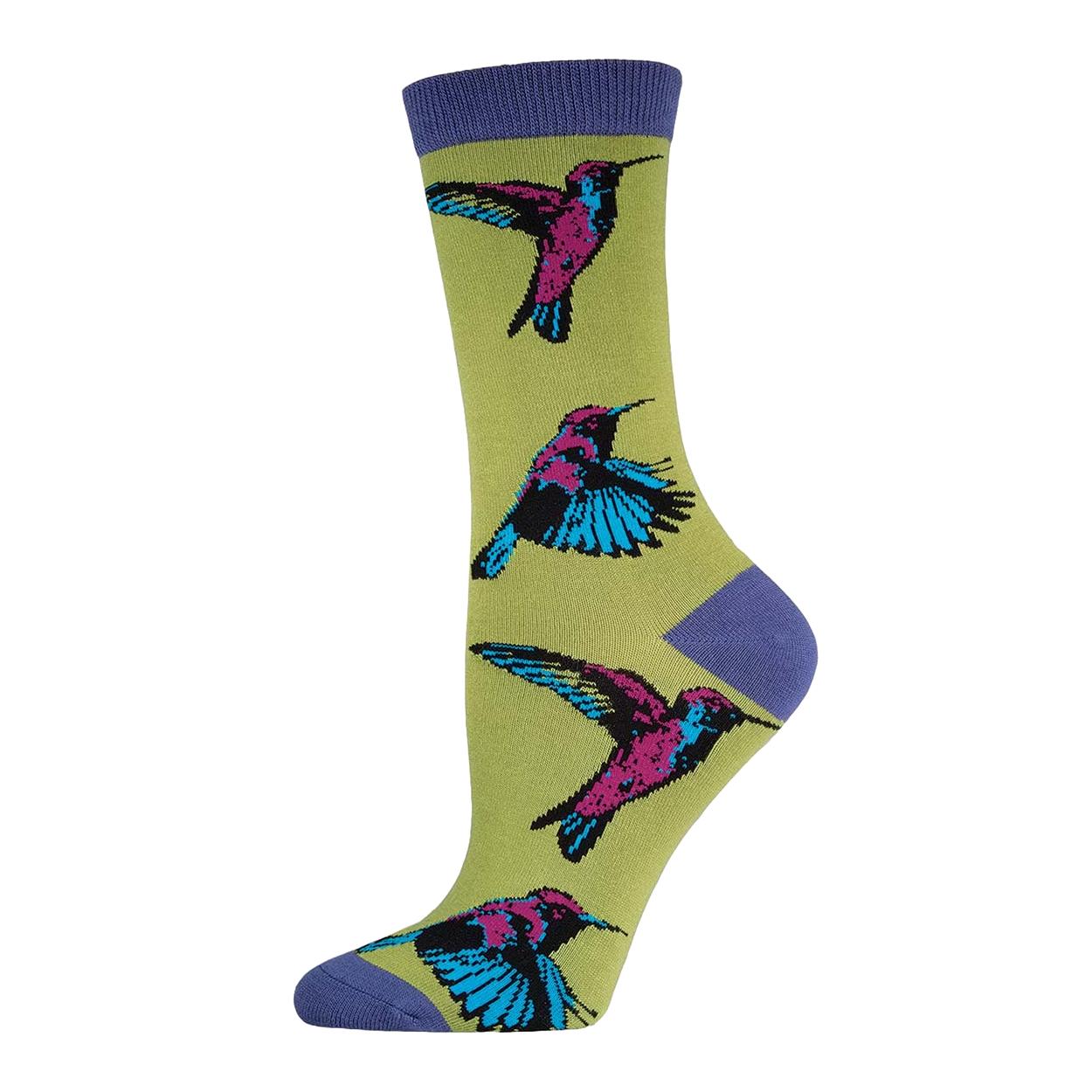 SockSmith Ladies Hummingbirds Graphic Green Crew Sock WBN556-CTN