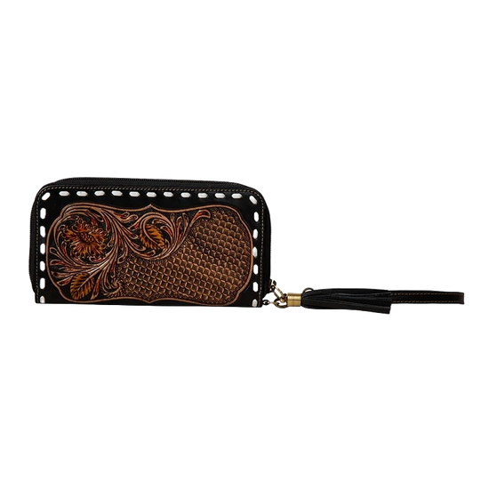 Myra Bag Ladies Canyon Bloom Hand-Tooled Brown Wristlet Wallet S-7463