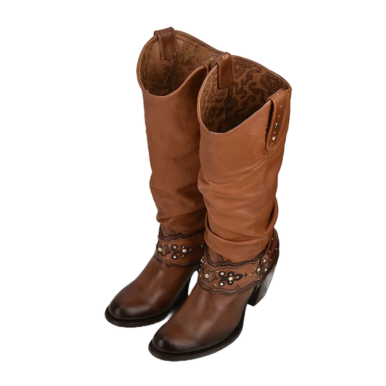 Cuadra Ladies Hand Painted Honey Brown Leather Western Boot CU720