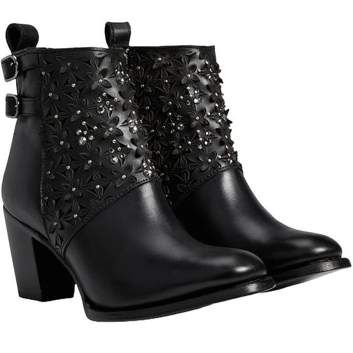Cuadra Ladies Crystalized Heeled Black Booties CU439