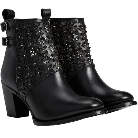 Cuadra Ladies Crystalized Heeled Black Booties CU439