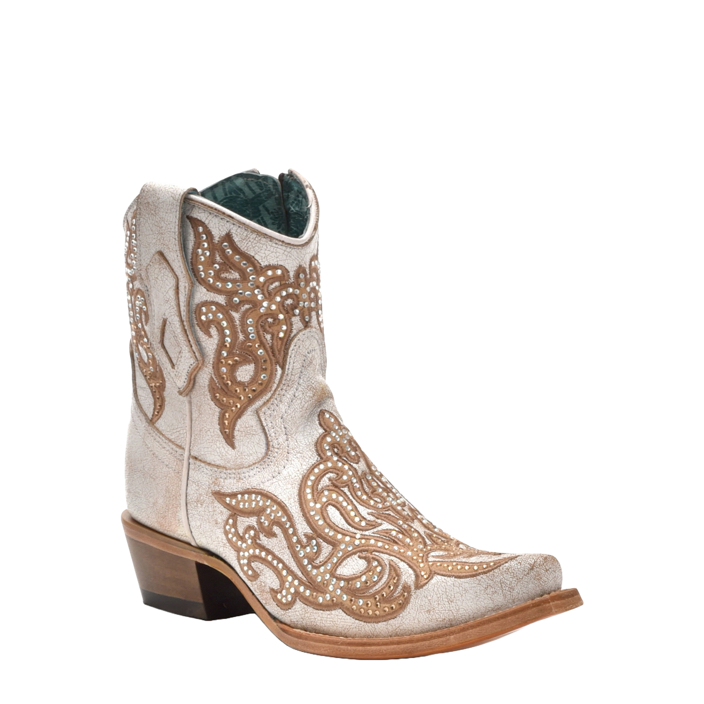 Corral Ladies Distressed Embroidery White-Honey Zipper Ankle Boots C4104