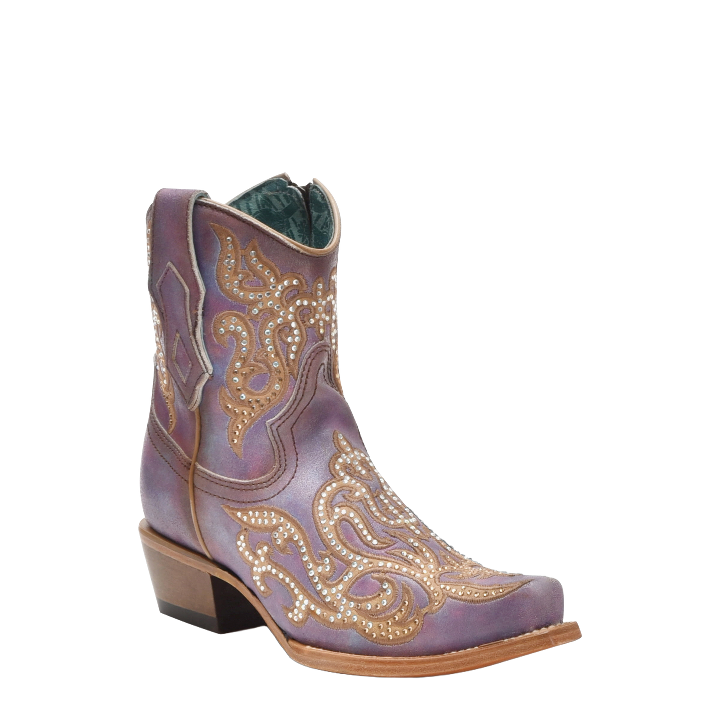 Corral Ladies Distressed Embroidery Violet-Honey Zipper Ankle Boots C4107