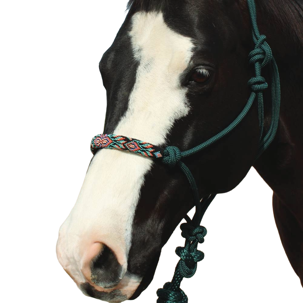 Professional's Choice Beaded Rope Halter with 7' Lead Hunter Green