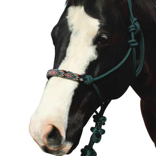 Professional's Choice Beaded Rope Halter with 7' Lead Hunter Green