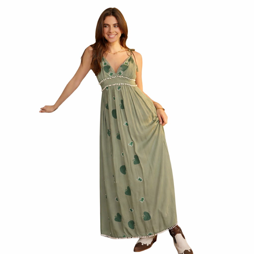 Myra Scopio Style Green Embroidered Romper & Maxi Dress S-6277