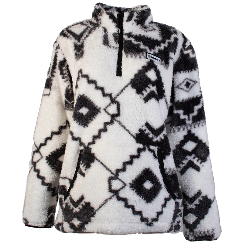 Hooey Ladies White & Black Aztec Print Fleece Pullover HFP016WHBK