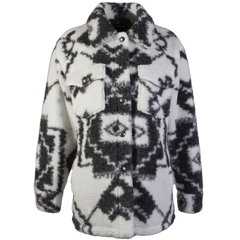 Hooey Ladies White With Black Aztec Print Sherpa Jacket HJ126WHBK