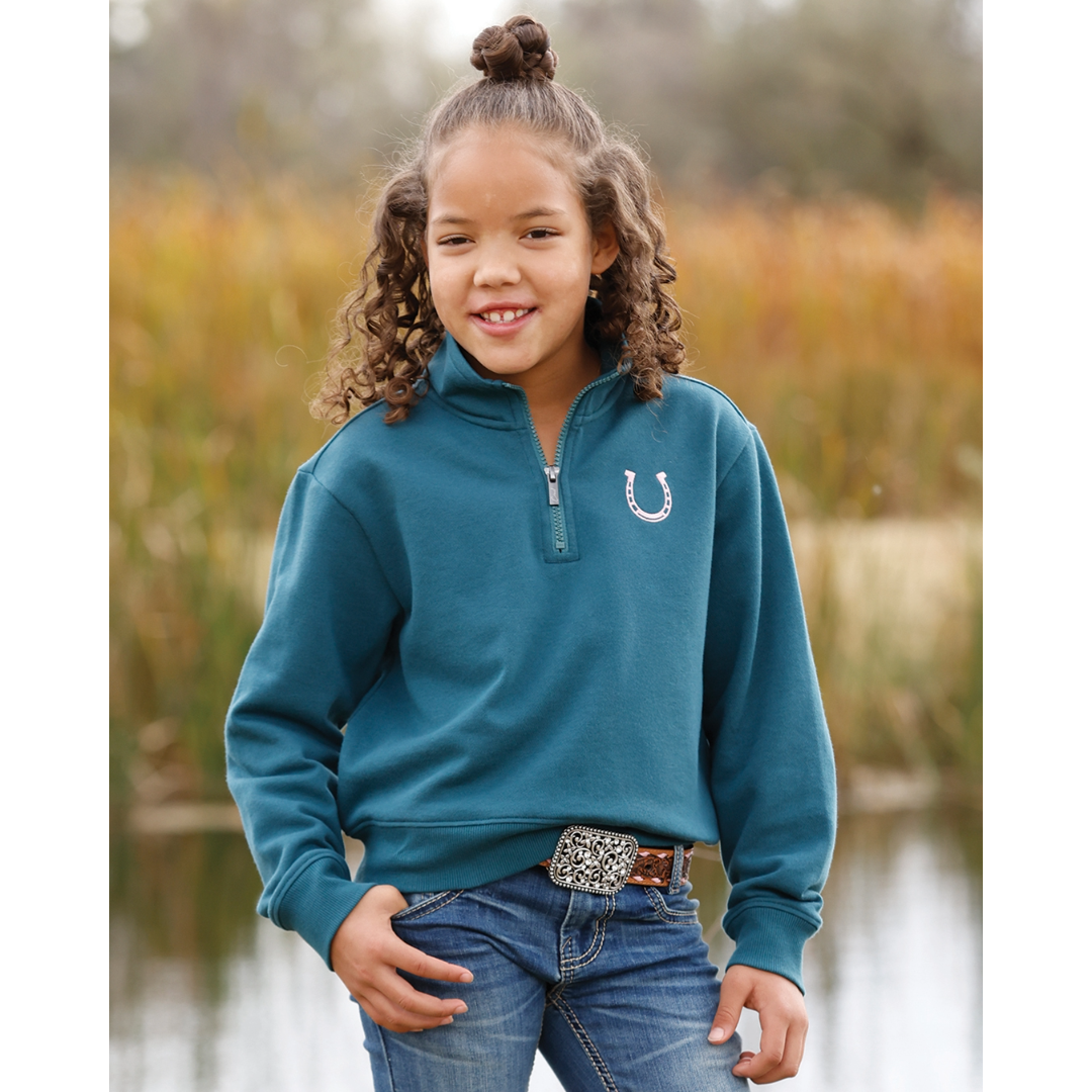 Cruel Denim Youth Girl's Teal Horseshoe 1/4 Zip Fleece Pullover CWK8023001