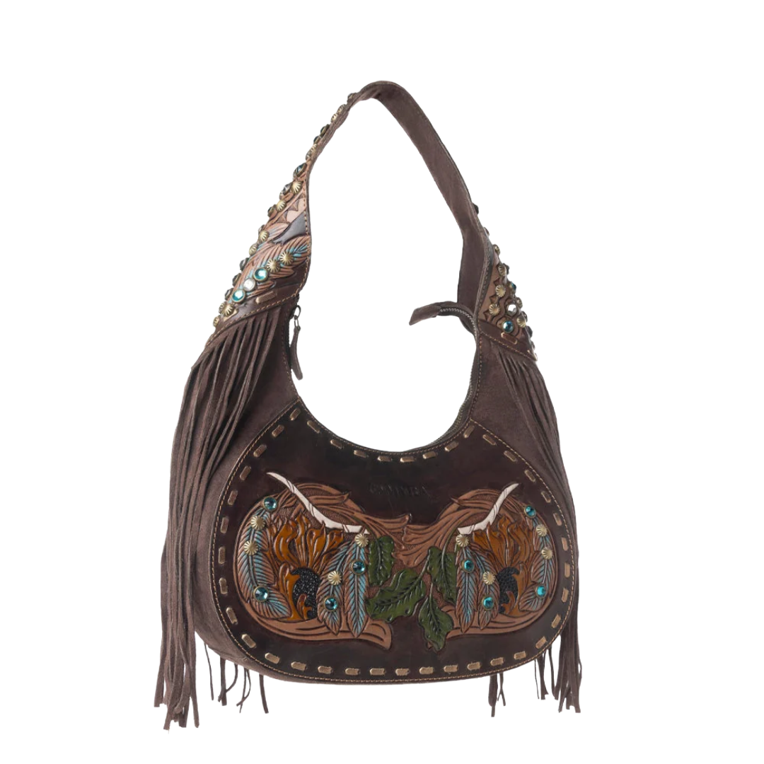 Myra Ladies Sierra Grove Deep Espresso Handtooled Leather Bag S-13421