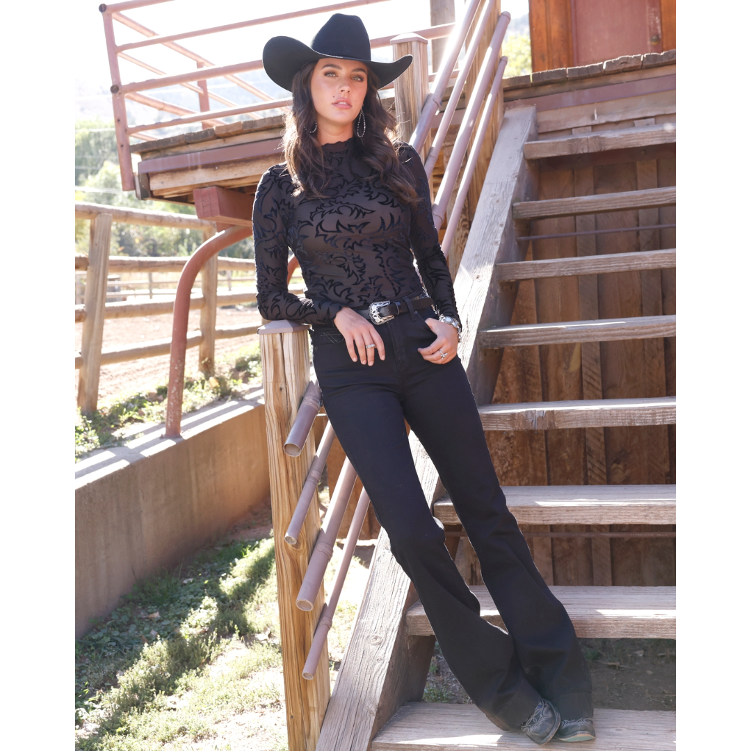Cruel Denim Ladies Black Burnout Mesh Top CTK7485006