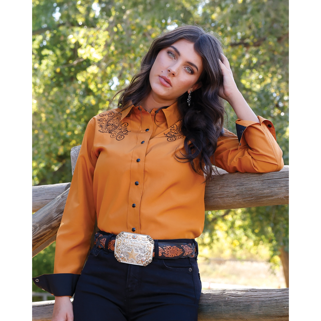 Cruel Denim Ladies Copper Western Embroidery Snap Shirt CTW7529004