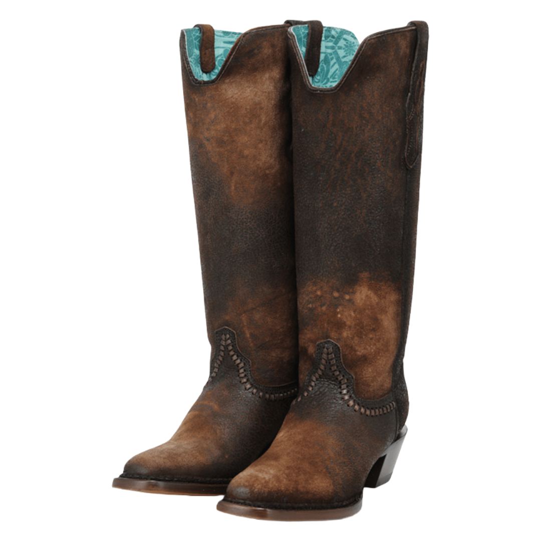 Corral Ladies Brown Woven & Lamb Abstract Tall Top Narrow Square Toe Western Boot A5225