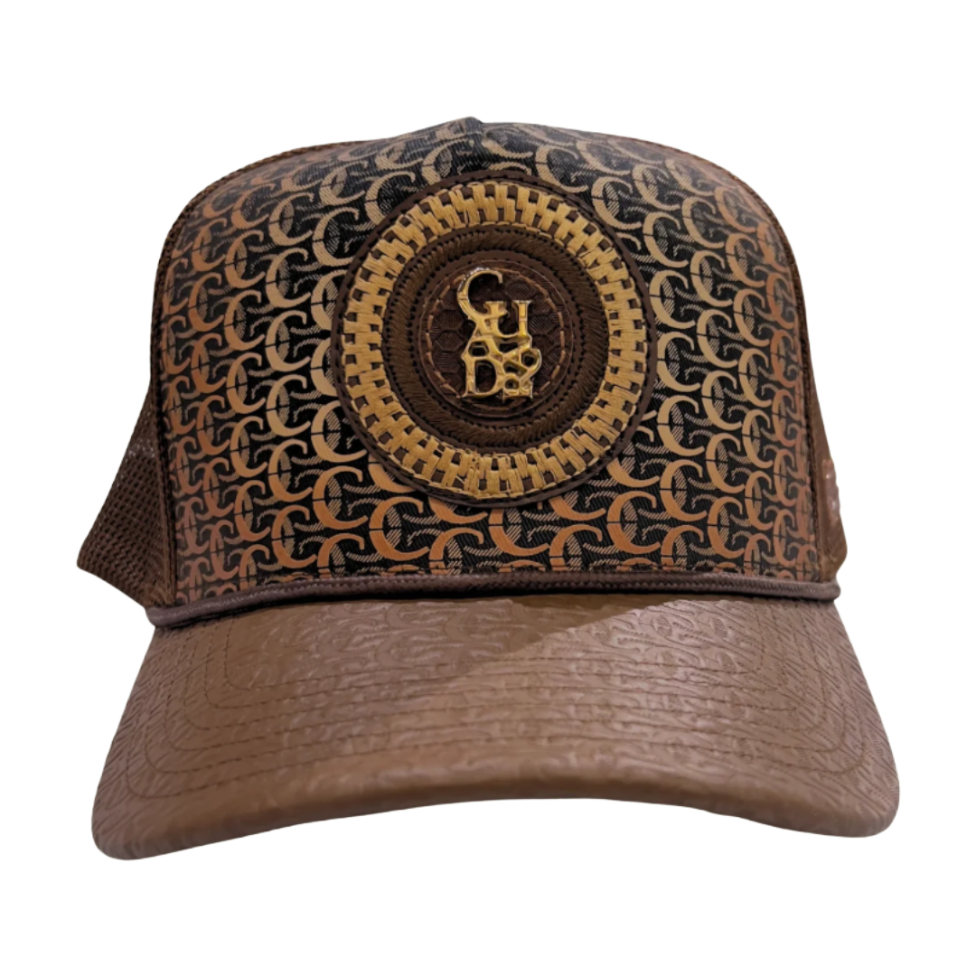 Cuadra Men's Brown Woven Circle Logo Patch Trucker Cap CP010
