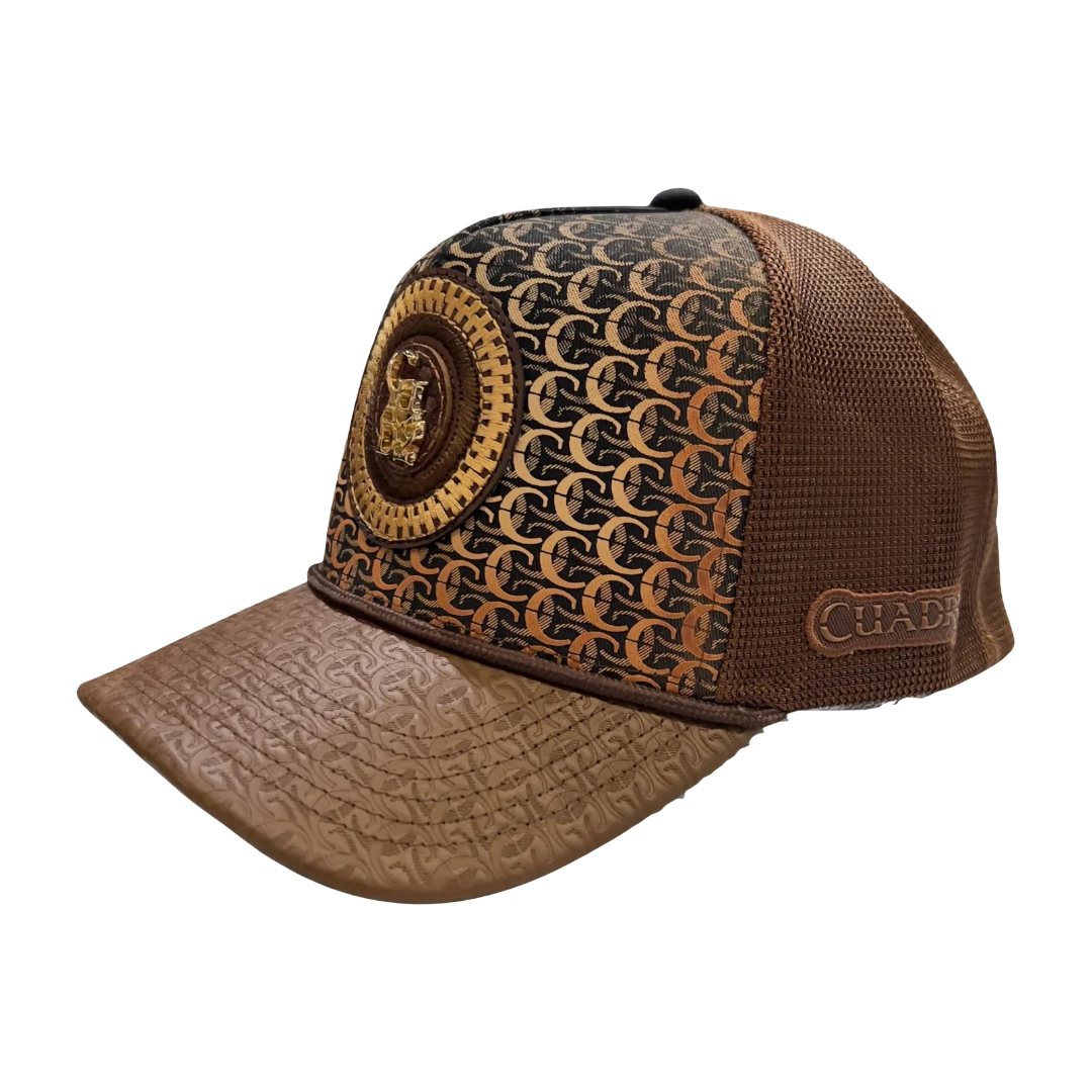 Cuadra Men's Brown Woven Circle Logo Patch Trucker Cap CP010