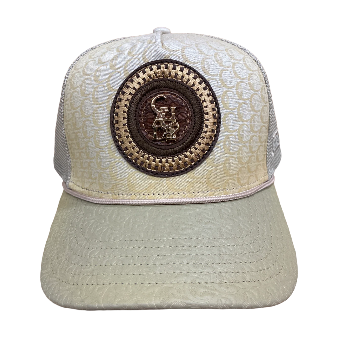 Cuadra Men's Gold Woven Circle Logo Patch Trucker Cap CP012