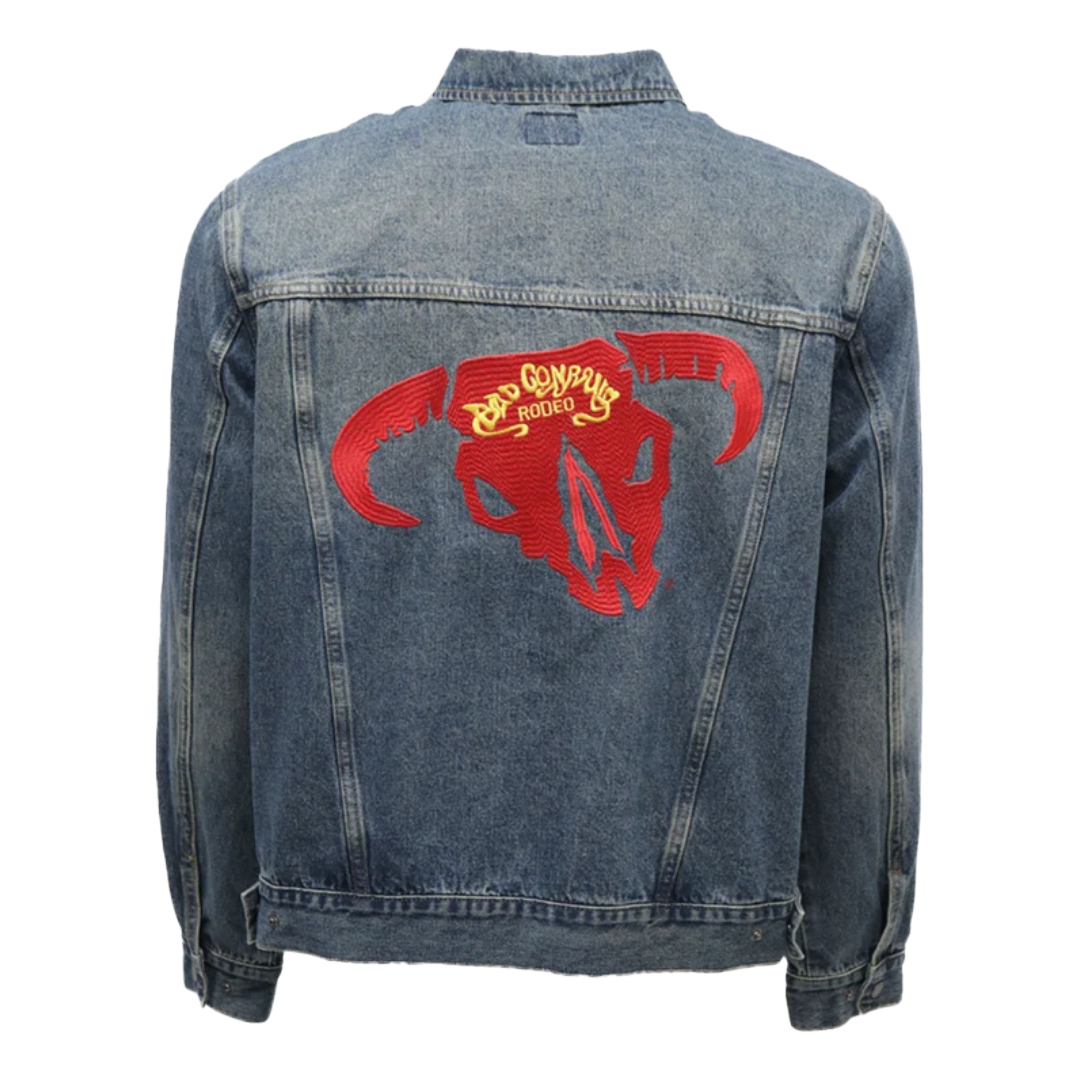 Hooey X Bad Company Men's Medium Wash Embroidered Denim Jacket HJ153DE