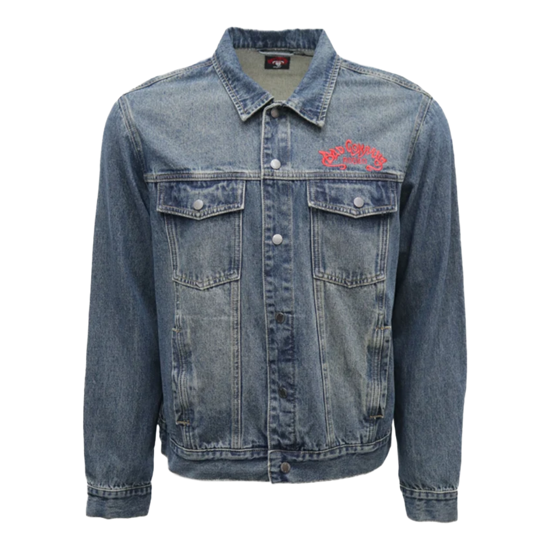 Hooey X Bad Company Men's Medium Wash Embroidered Denim Jacket HJ153DE