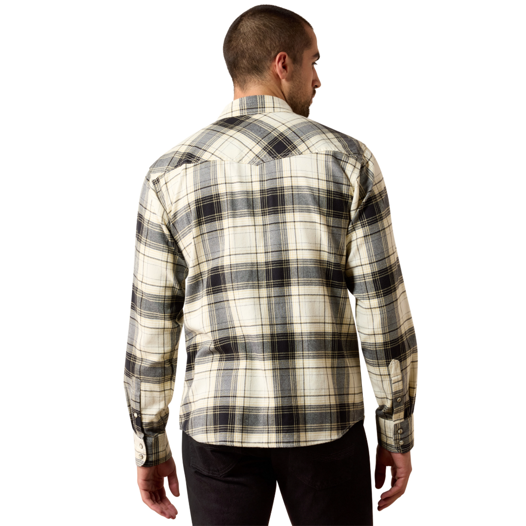Ariat Men's Retro Harmon Beluga Green Plaid Fitted Snap Shirt 10079577