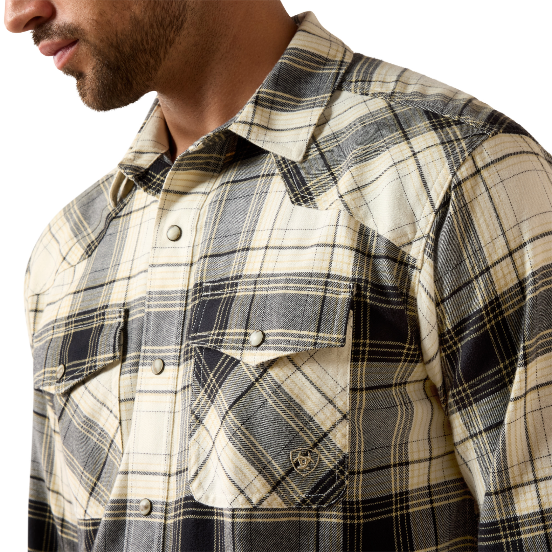 Ariat Men's Retro Harmon Beluga Green Plaid Fitted Snap Shirt 10079577