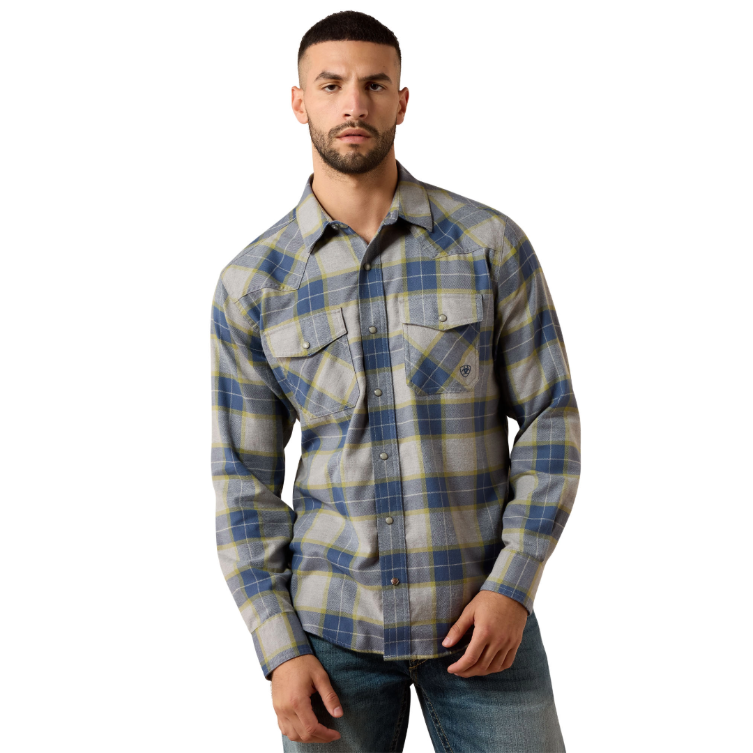 Ariat Men's Retro Hiddleston Grey Heather Plaid Fitted Snap Shirt 10079604