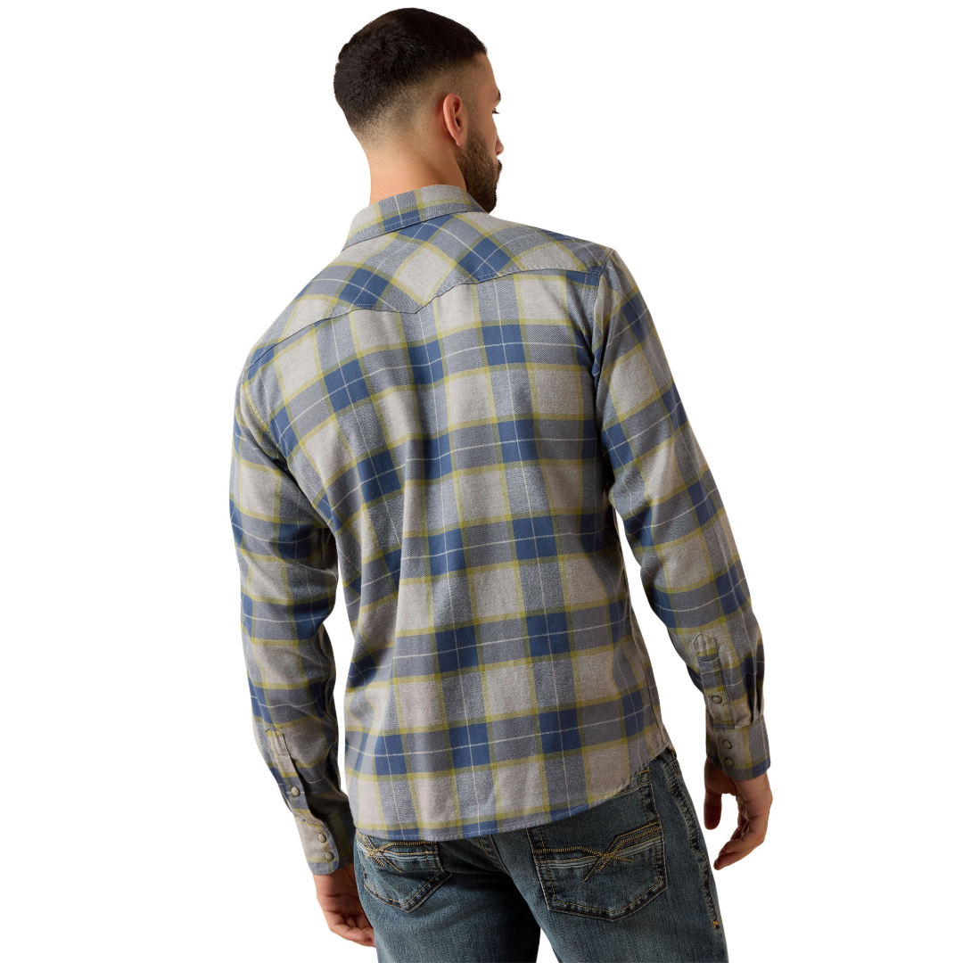 Ariat Men's Retro Hiddleston Grey Heather Plaid Fitted Snap Shirt 10079604