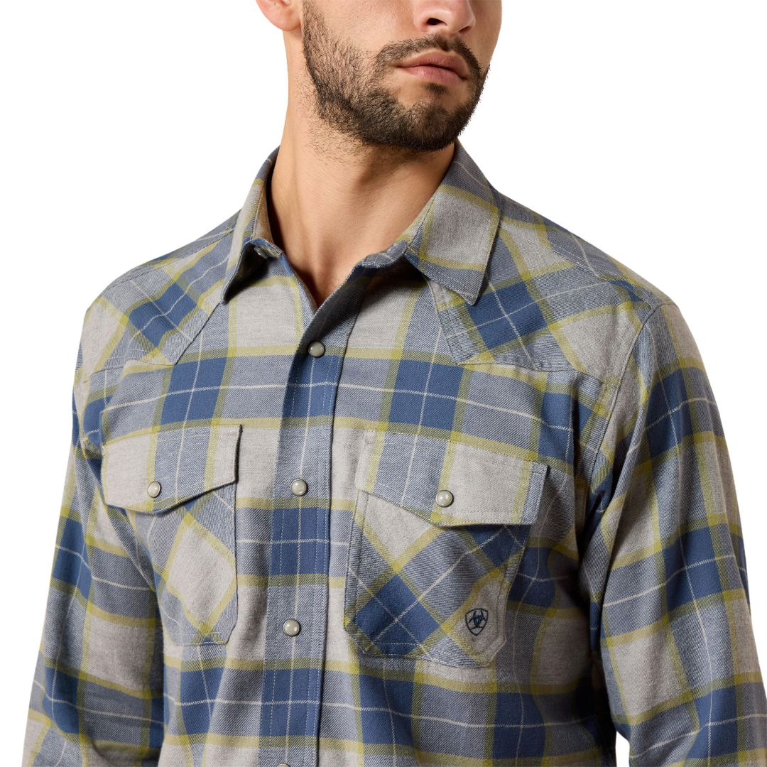 Ariat Men's Retro Hiddleston Grey Heather Plaid Fitted Snap Shirt 10079604