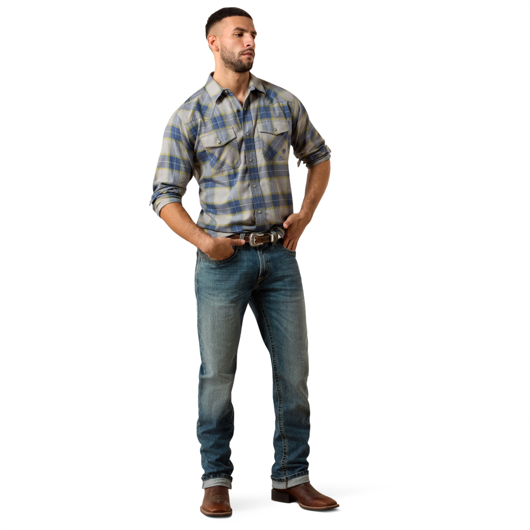 Ariat Men's Retro Hiddleston Grey Heather Plaid Fitted Snap Shirt 10079604