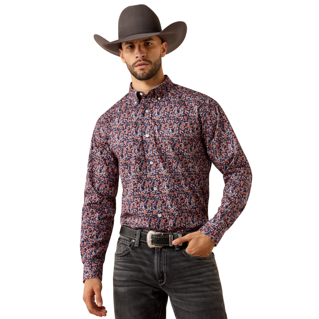 Ariat Men's Wrinkle Free Ward Maritime Blue Vine Print Classic Fit Shirt 10079354