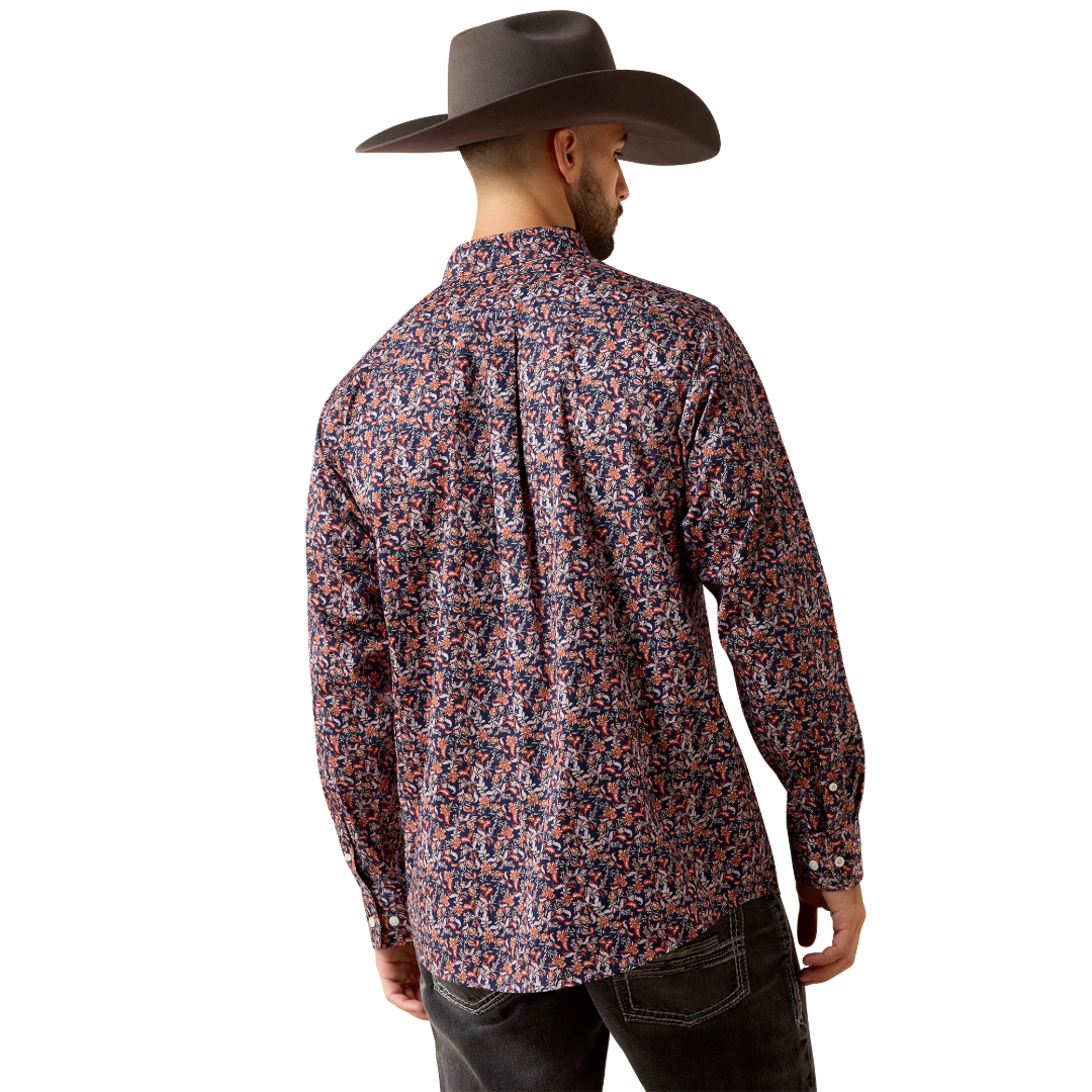 Ariat Men's Wrinkle Free Ward Maritime Blue Vine Print Classic Fit Shirt 10079354
