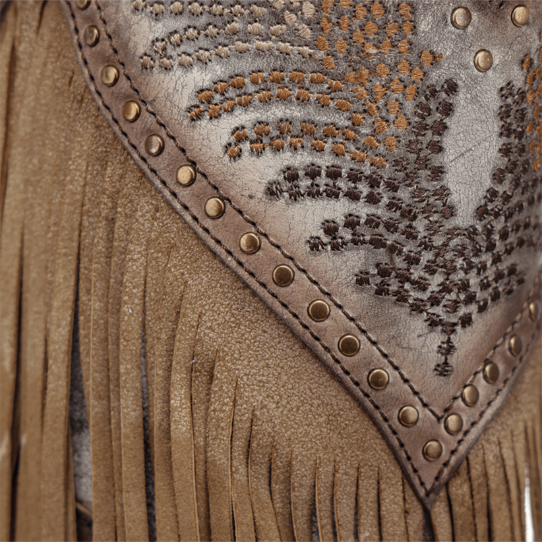 Corral Ladies Brown Overlay & Embroidery Fringe Tall Top Western Boot A5244