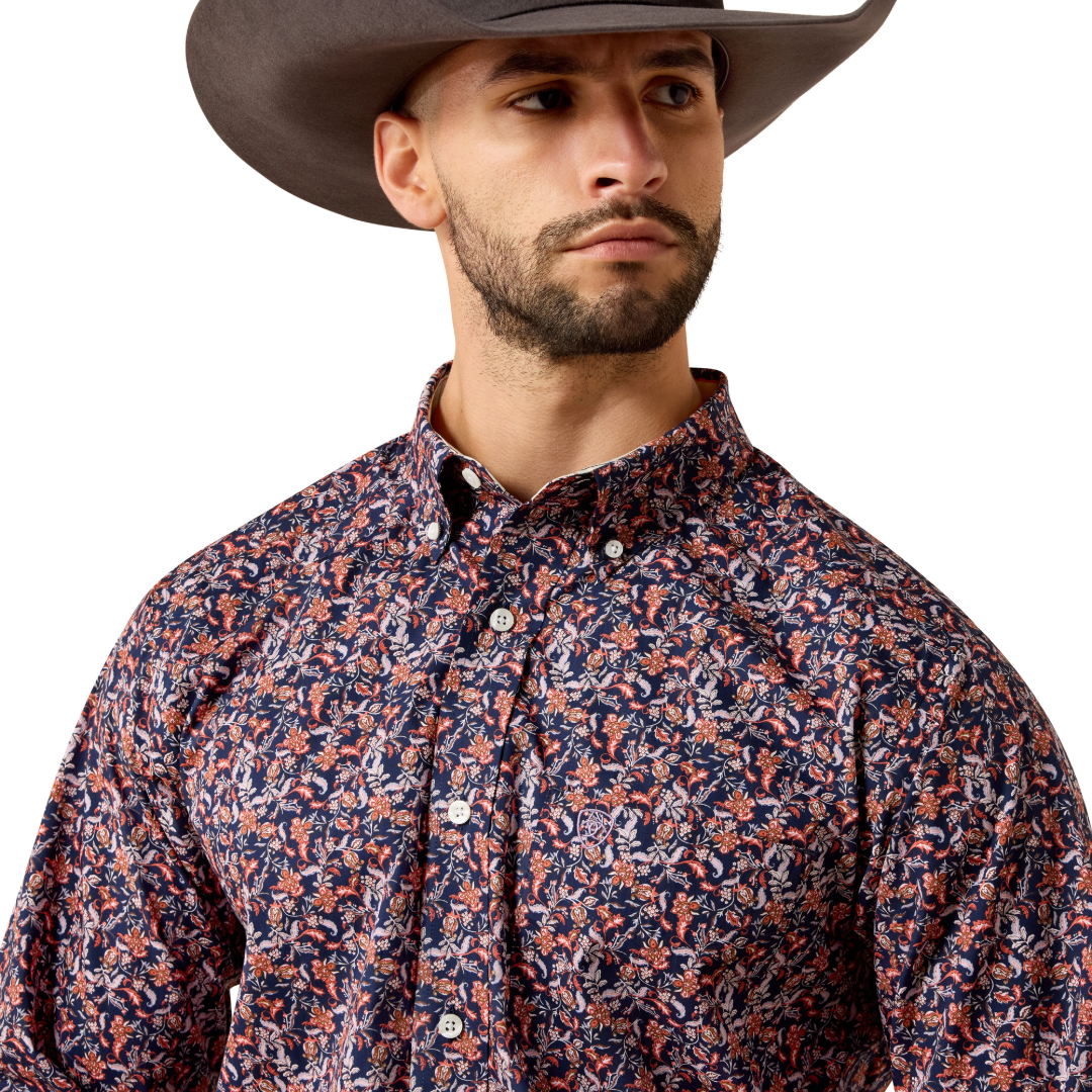 Ariat Men's Wrinkle Free Ward Maritime Blue Vine Print Classic Fit Shirt 10079354