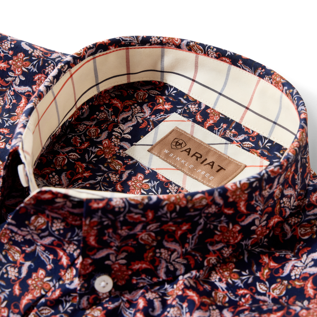 Ariat Men's Wrinkle Free Ward Maritime Blue Vine Print Classic Fit Shirt 10079354