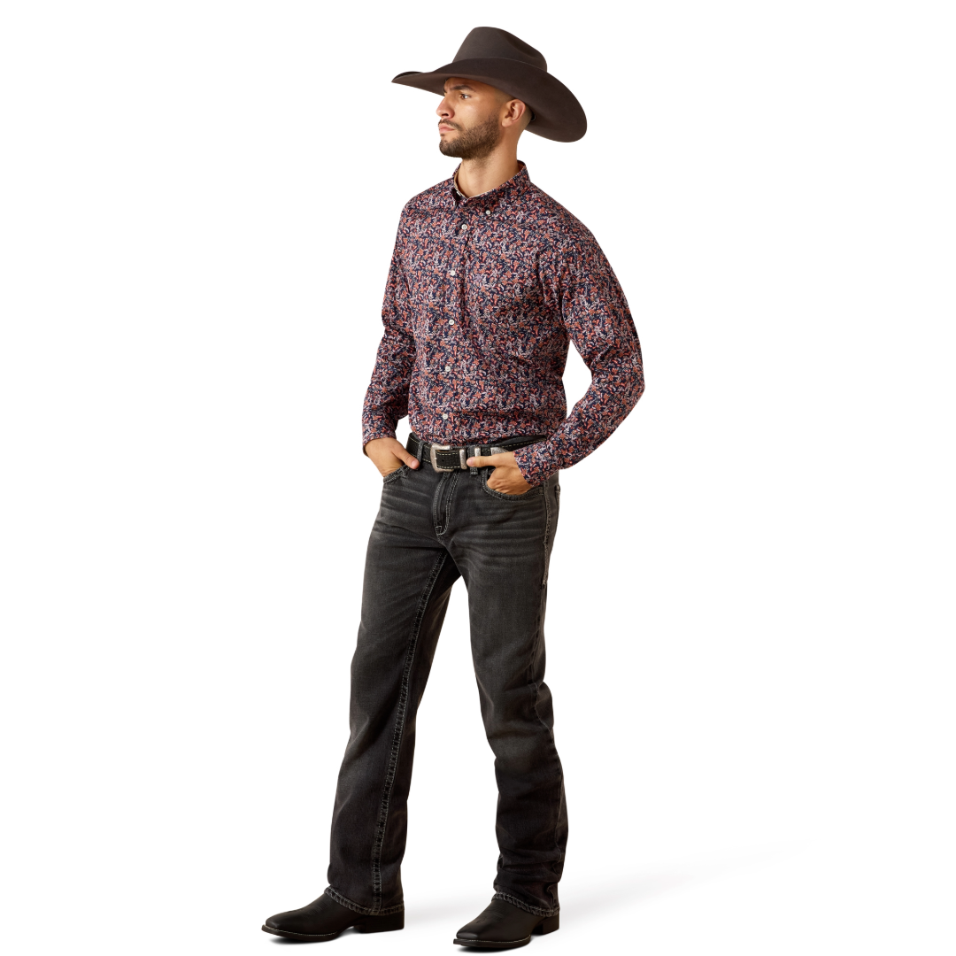 Ariat Men's Wrinkle Free Ward Maritime Blue Vine Print Classic Fit Shirt 10079354